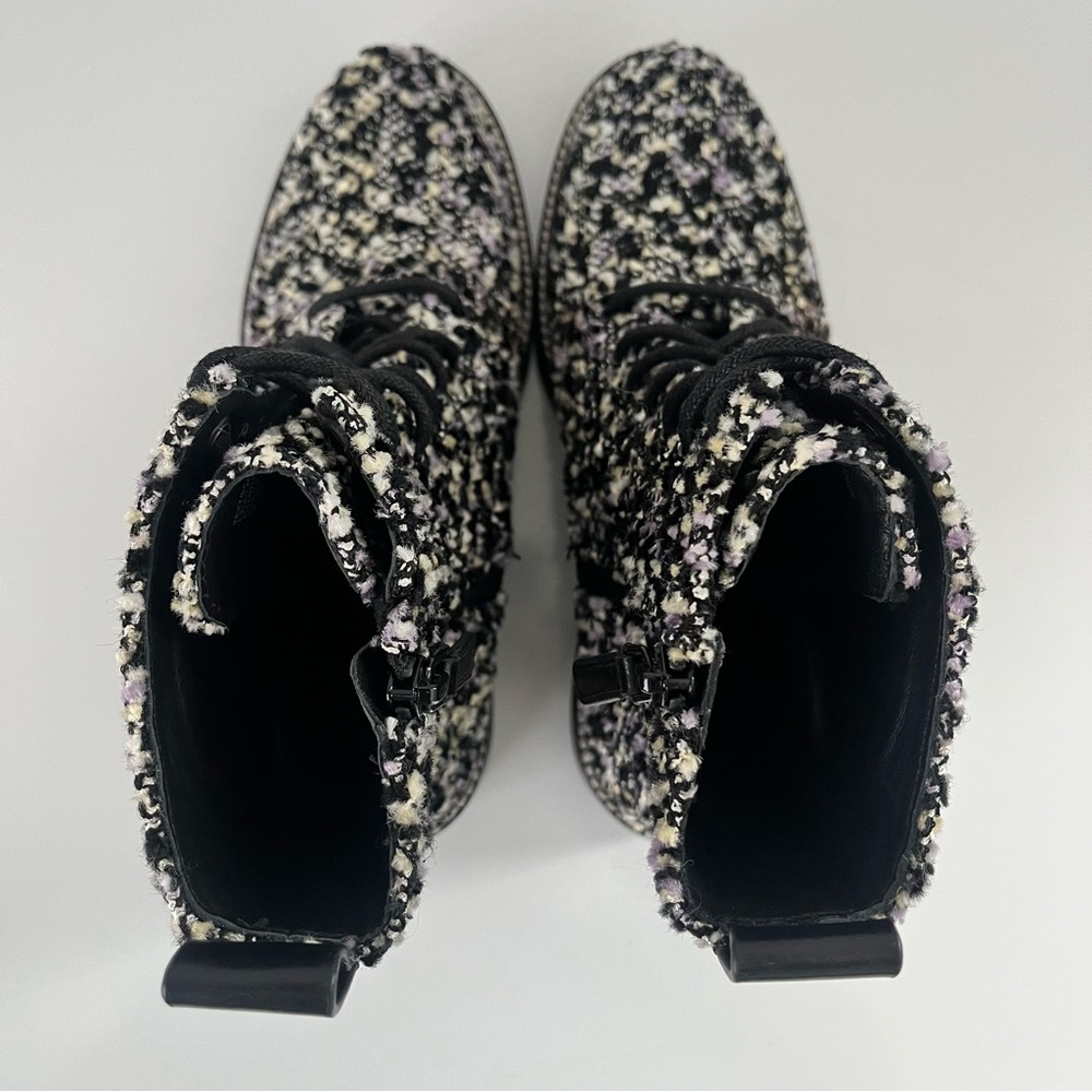 Tory Burch 50mm Tweed Lug Sole Combat Boots in Black/Multi - Picture 8 of 13